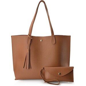 Minimalist Clean Cut Pebbled Faux Leather Tote Womens Shoulder Handbag